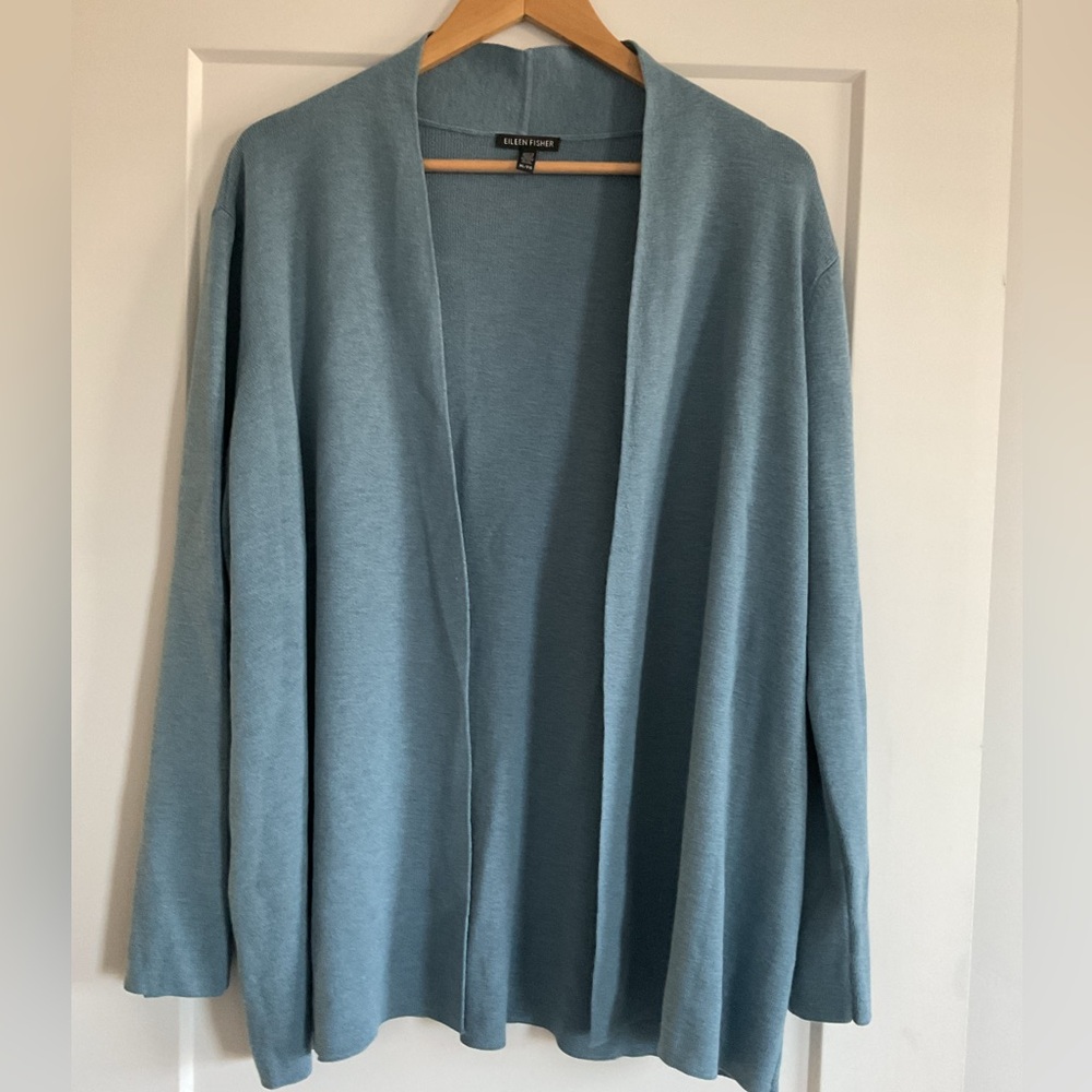 Eileen Fisher Soft Slate-Blue Open Cardigan
